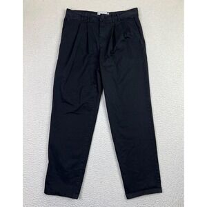 Wax London Pants Mens 30x Black Relaxed Fit Pleated Chino Tapered Casual